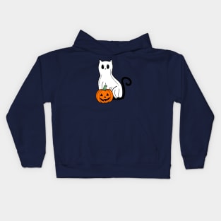 Funny Black Cat Ghost Pumpkin Spooky Vibes Halloween Party Costume Kids Hoodie